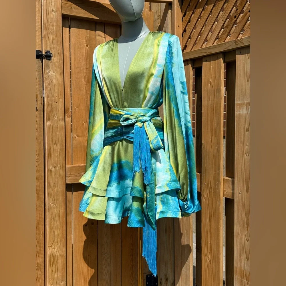 🆕 BRONX & BANCO 🧿 NWOT Bedouin Coastal Mini Dress, Blue Multi - Sz XS US 2